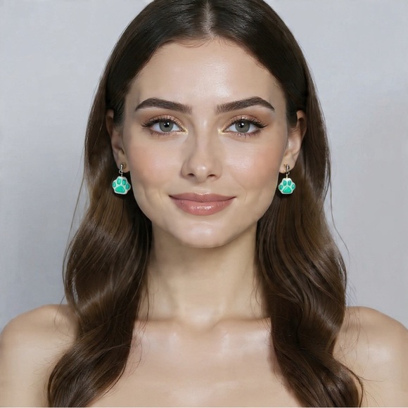 Animal Paw Print - Handmade Earrings - Turquoise - Picture 3 of 4